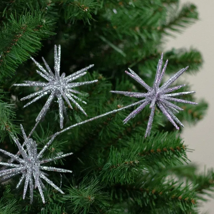 24" Shiny Silver Glitter Starburst Artificial Christmas Spray