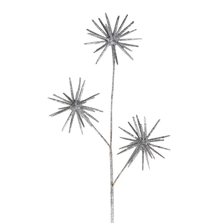 24" Shiny Silver Glitter Starburst Artificial Christmas Spray