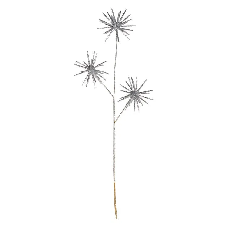 24" Shiny Silver Glitter Starburst Artificial Christmas Spray