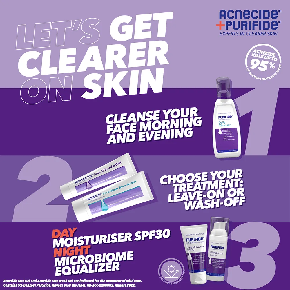 Acnecide   Purifide Face Wash Spot Treatment with 5% Benzoyl Peroxide 50g