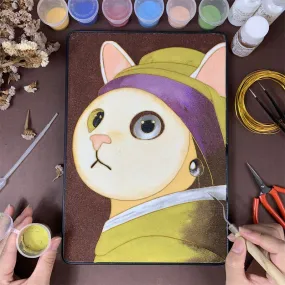Cloisonne DIY Kit “Cat Wearing  a Pearl Earrings”, Applicable to Adults and Beginners, Meditation Art