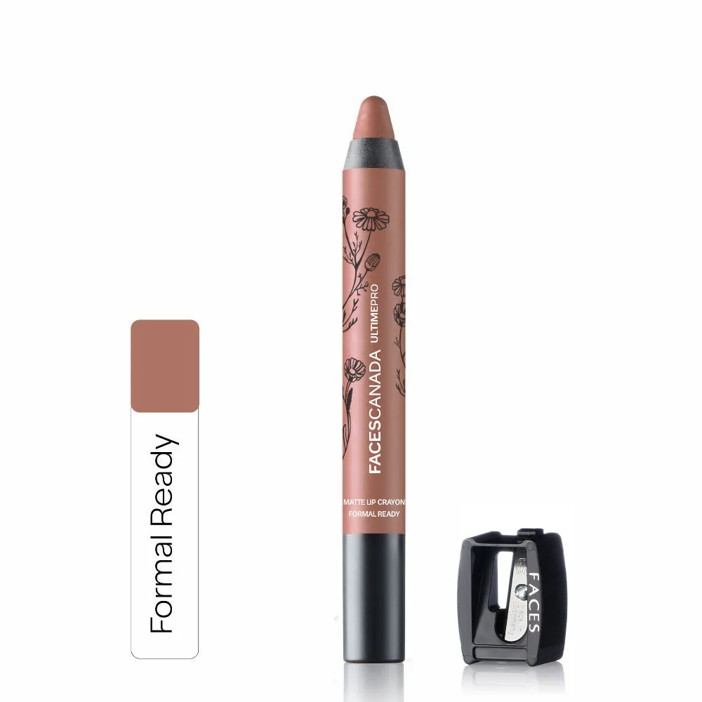 Faces Canada Matte Lip Crayon | Cocoa Butter and Chamomile enriched | One Stroke Intense Color | Smooth Glide | All Day Hydrated Lips | Shade - Formal Ready 2.8g