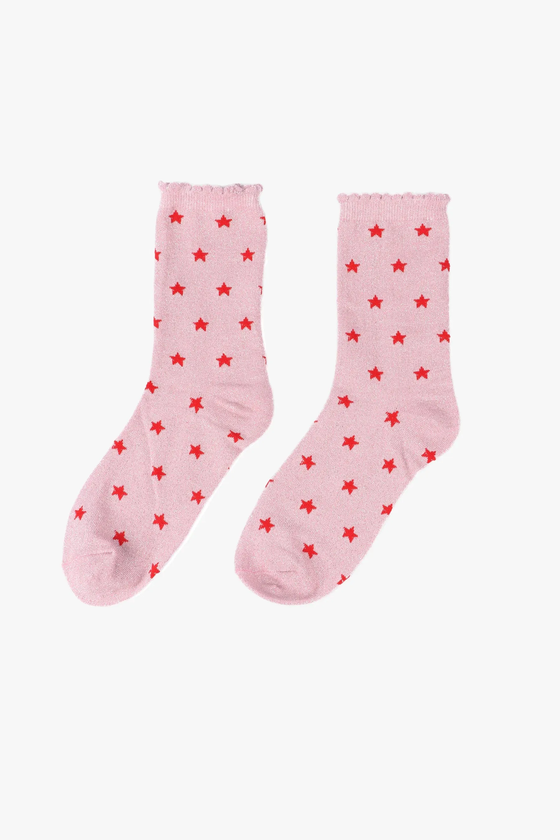 Pink Star Print Glitter Socks